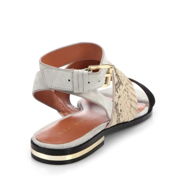 Rebecca Minkoff Serena Suede Snake Print / Neutral Color Block Wrap Sandal 8.5 - Picture 2 of 6